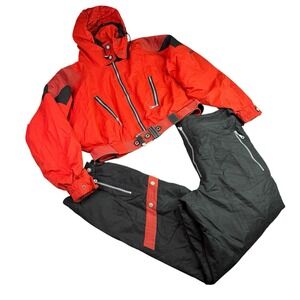 Vintage Schöffel 1000 Ski Suit Mens 44 Red Black‎ Belted 2 Piece Snowsuit